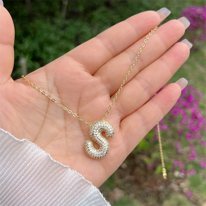 Copper 18K Gold Plated Hip-Hop Minimalist Classic Style Polishing Inlay Letter Zircon Pendant Necklace