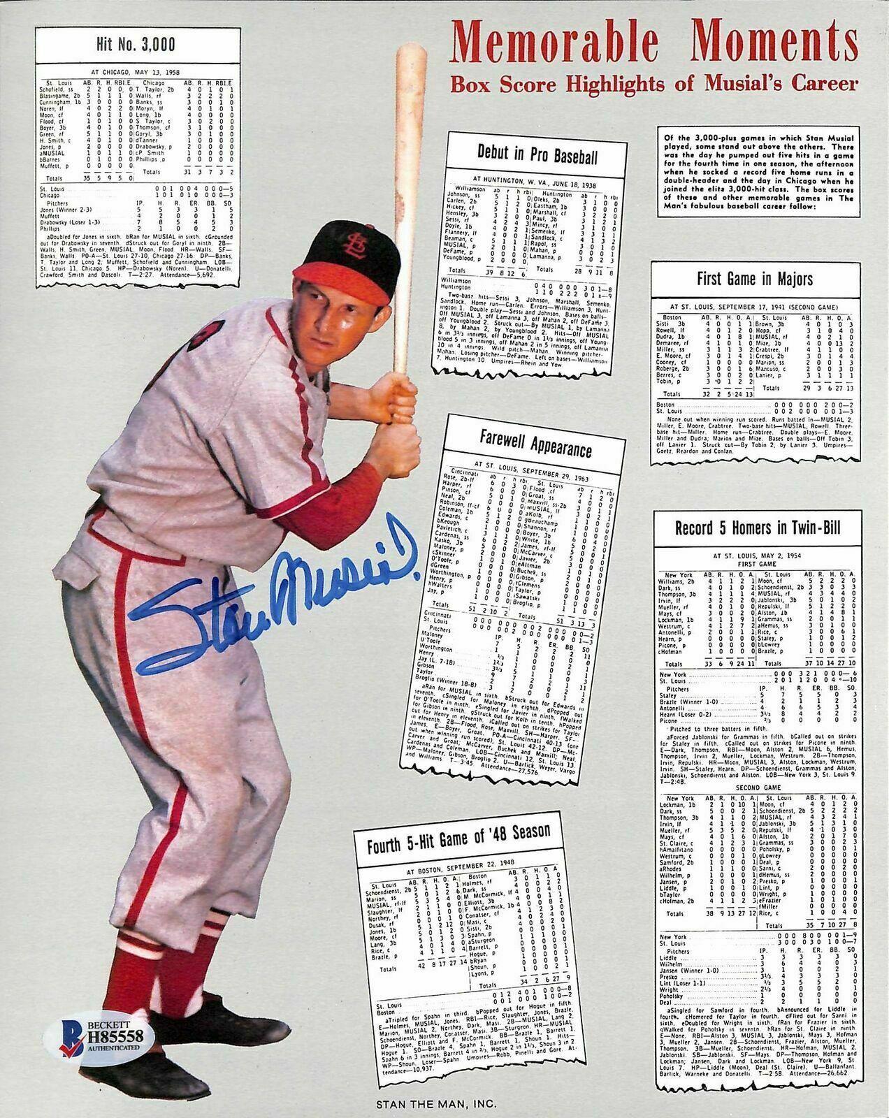 Stan Musial signed St Louis Cardinals 8x10 autographed Photo Poster painting BAS Beckett COA (A)