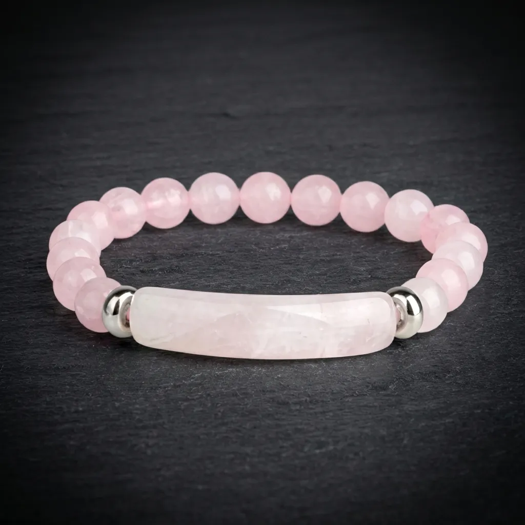 JiStones Artisan Series: Handcrafted Rose Quartz, Opal & Tiger Eye Gemstone Bracelet Blush Rose Quartz