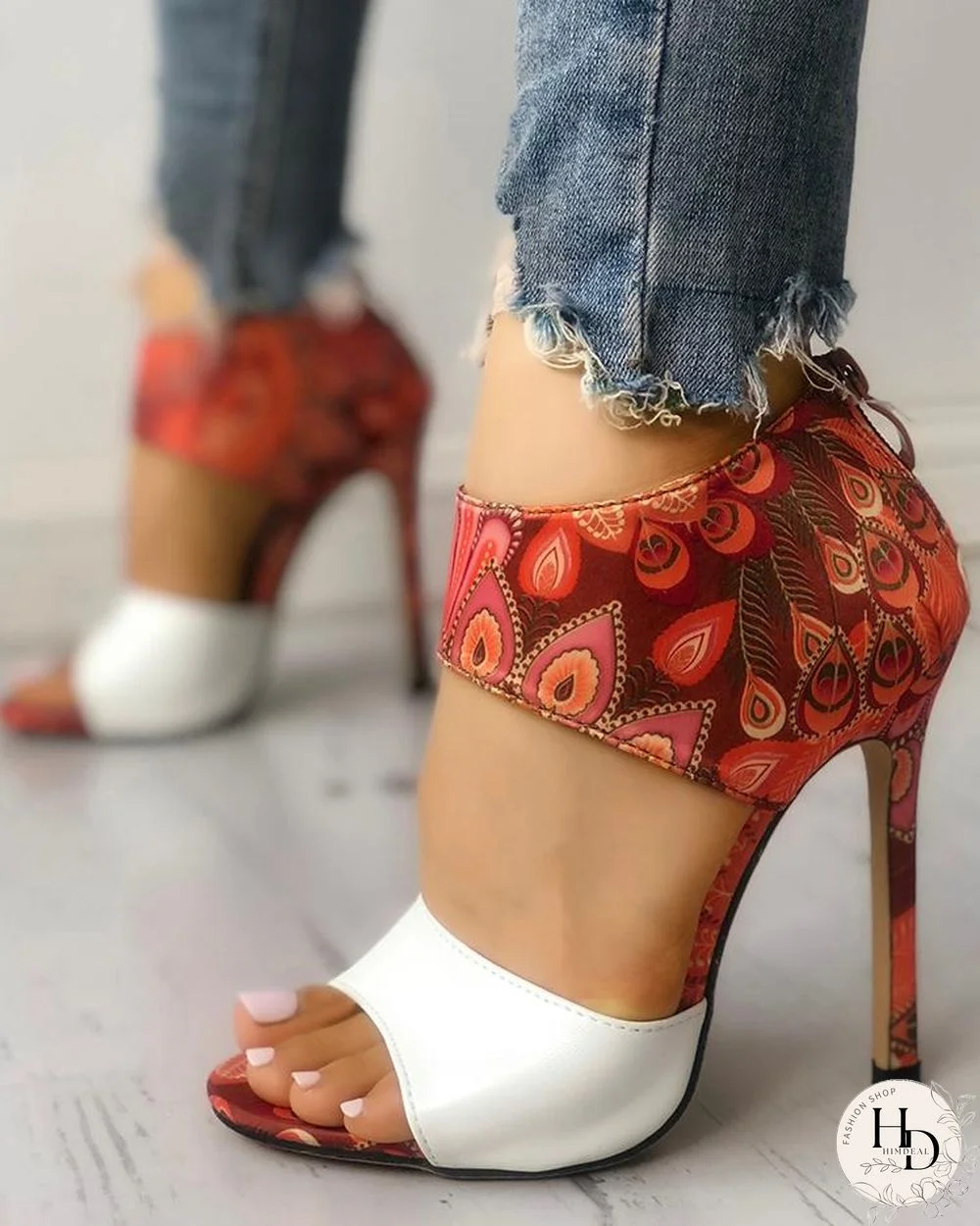Contrast Color Open Toe Thin Heeled Sandals