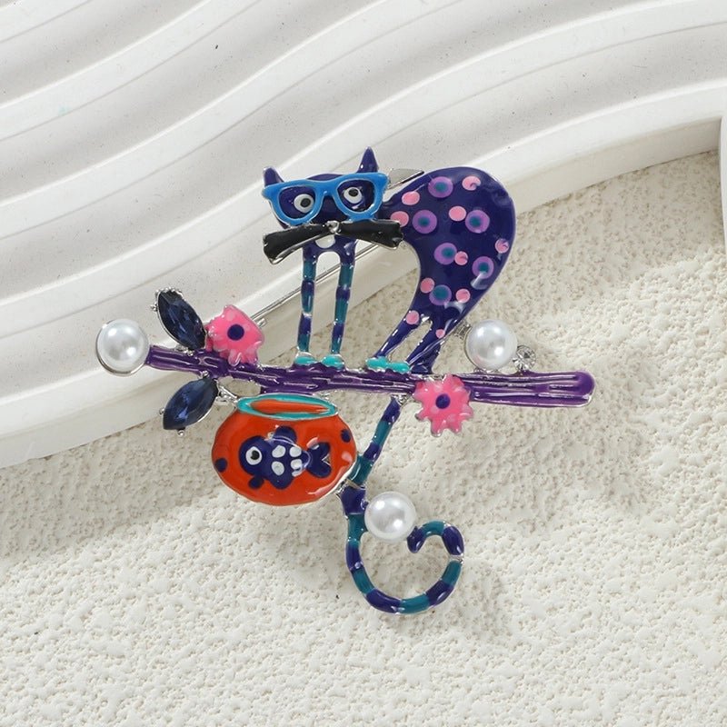 Cute Pin Cartoon Cat Alloy Enamel Unisex Brooches