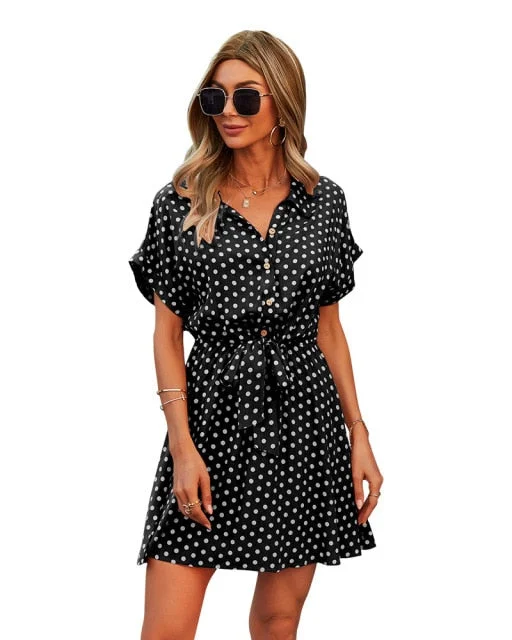 Polka Dot Vintage High Waist Mini Casual Dresses