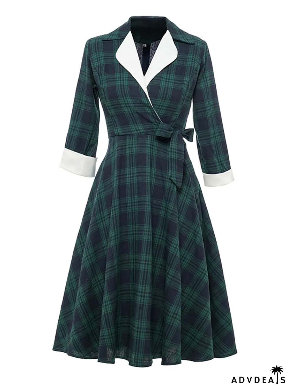 Women's Tartan Dress Swing Dress Plaid Dress Vintage Dress Green Red Long Sleeve Plaid Lace up Winter Fall Shirt Collar Mature Winter Dress Fall Dress S M L XL XXL