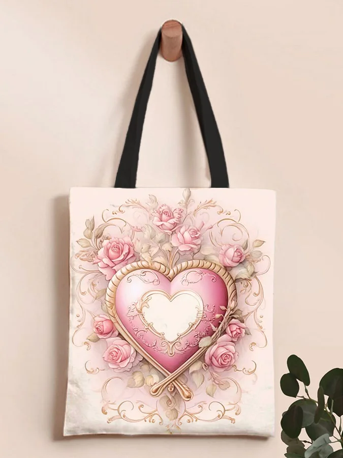 Valentine's Day Love Floral Heart Print Shoulder Canvas Bag