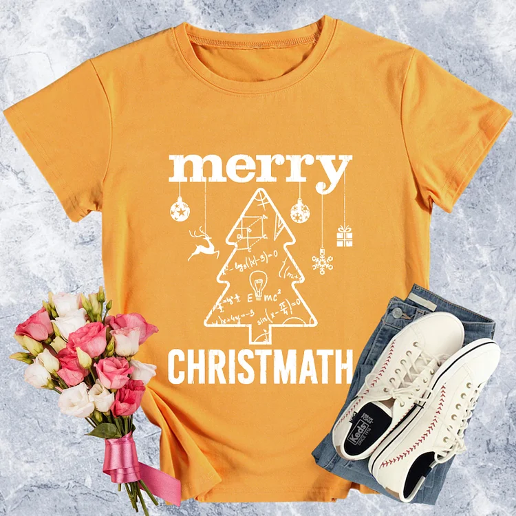 Merry Christmath Teacher Round Neck T-shirt