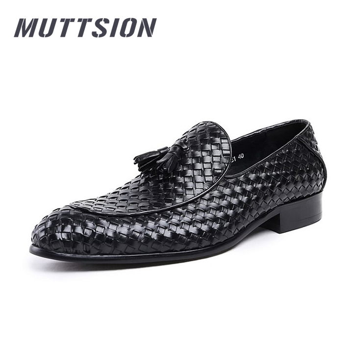 MUTTSION Italian Hand-woven Leather Loafers British Fringe Business Casual Shoes MUTTSION.COM MUTTSION