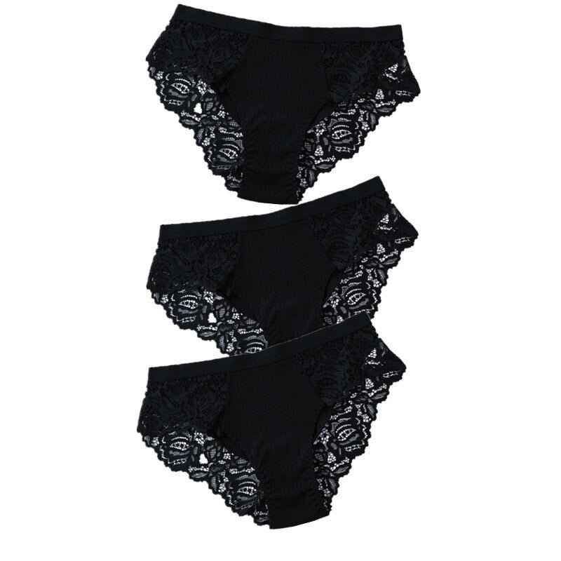 3PCS Soft Cotton Women Underwear Panties Solid Comfort Underpants Seamless Lace Briefs For Woman Sexy Low-Rise Panty Intimates