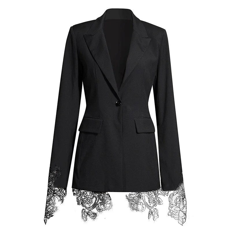 Toloer Patchwork Embroidery Lace Blazer For Women Notched Collar Long Sleeve Tunic Casual Coats Female 2020 Autumn Fashion