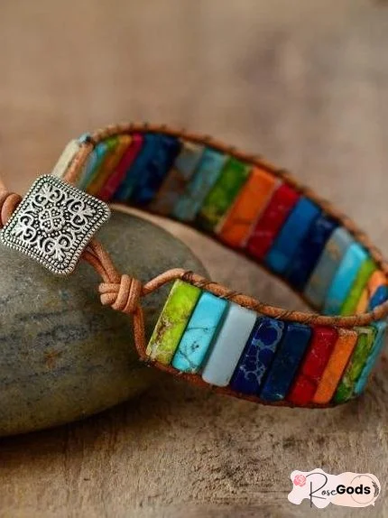Handmade Multi Color Natural Stone Tube Beads Leather Wrap Bracelet Couples Bracelets