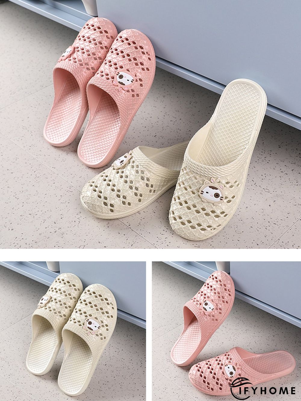 Casual Cartoon Cat Hollow out Bathroom Slippers | IFYHOME