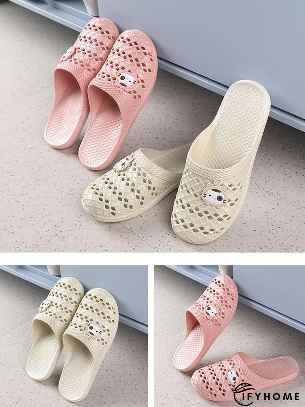 Casual Cartoon Cat Hollow out Bathroom Slippers | IFYHOME