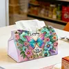 (24cm)Diamond Art Tissue Box DIY PU Napkin Cover for Home Decoration(Butterfly)