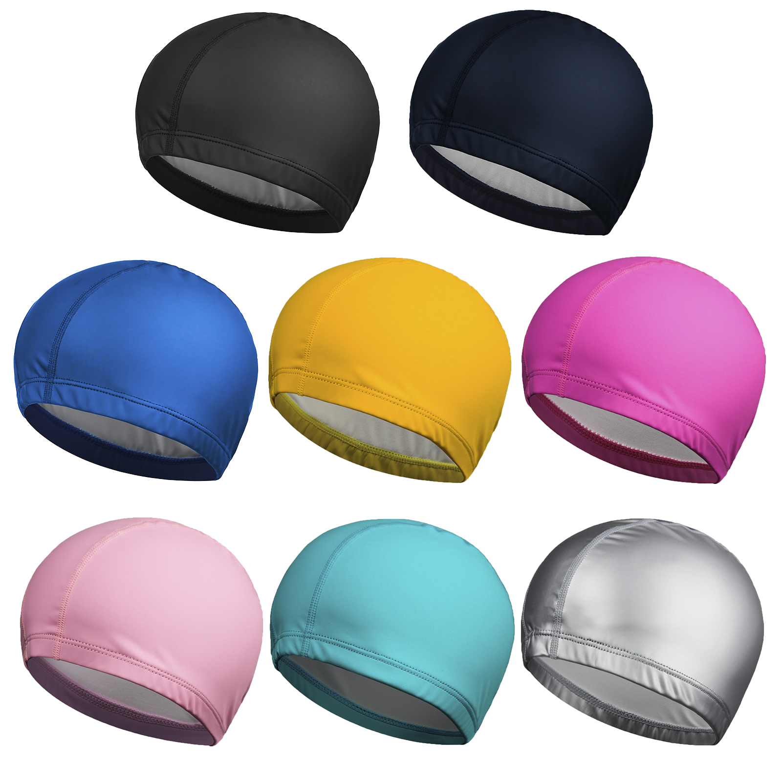 

Waterproof Swimming Cap Solid Color PU Coated Cloth Swim Cap for Men Women, Black, 501 Original