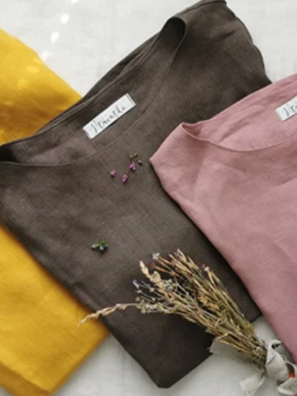 Round Neck Cotton And Linen Top hjn Shicloths