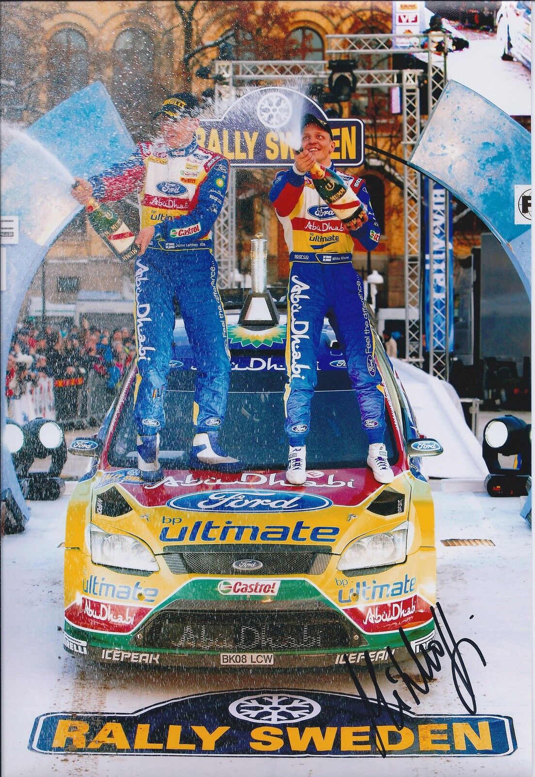 WRC Mikko HIRVONEN SIGNED Ford Sweden Race Winner Autograph 12x8 Photo Poster painting AFTAL COA