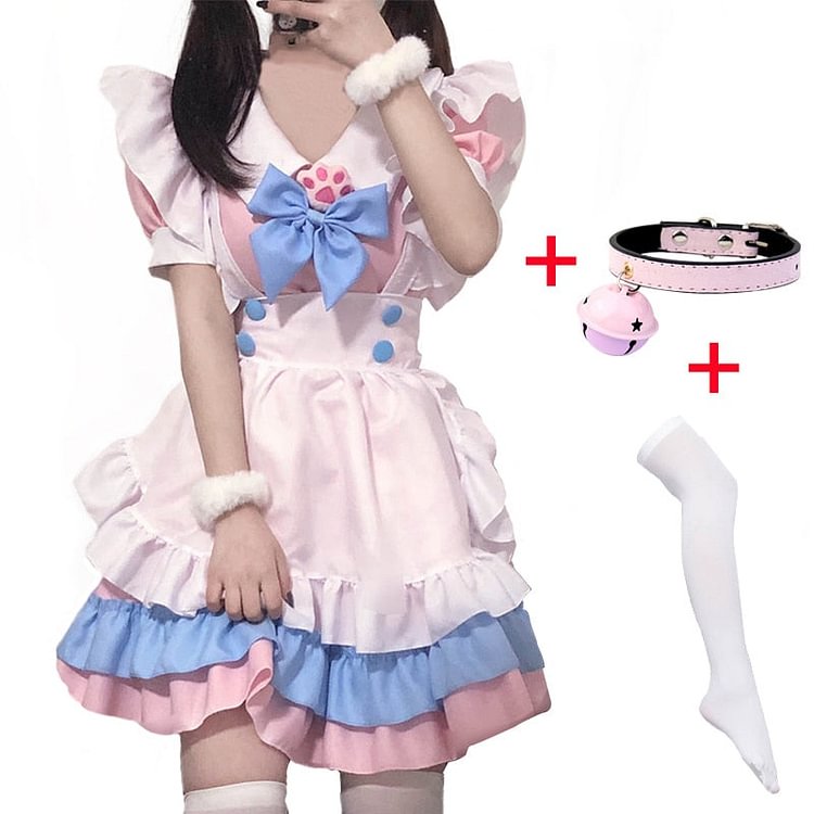Bow Ruffle Cat Maid Lolita Princess Dress - Gotamochi Kawaii Shop, Kawaii Clothes