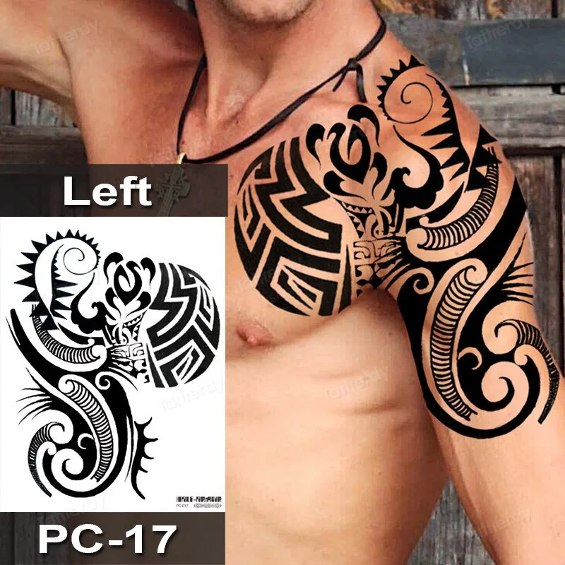 Sdrawing Fox Totem Dragon Waterproof Temporary Tattoos Body Art Arm Shoulder Chest Tattoo Sticker Black Tatouage Men Adult Large