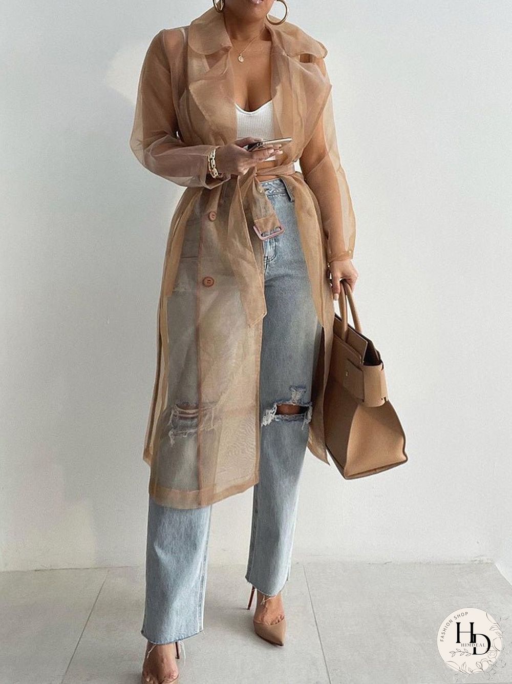 Women'S Cardigans Solid Lapel Mesh Lantern Long Sleeve Cardigan