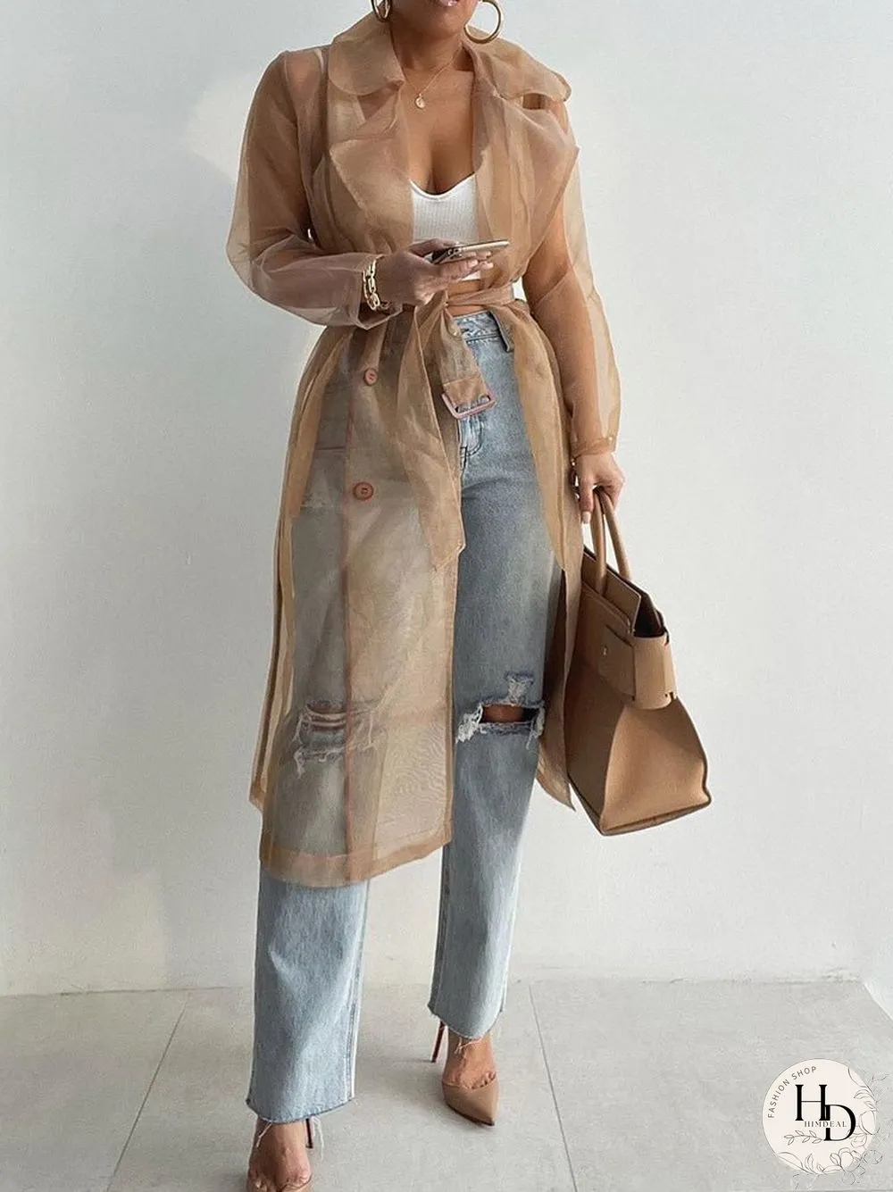 Women'S Cardigans Solid Lapel Mesh Lantern Long Sleeve Cardigan