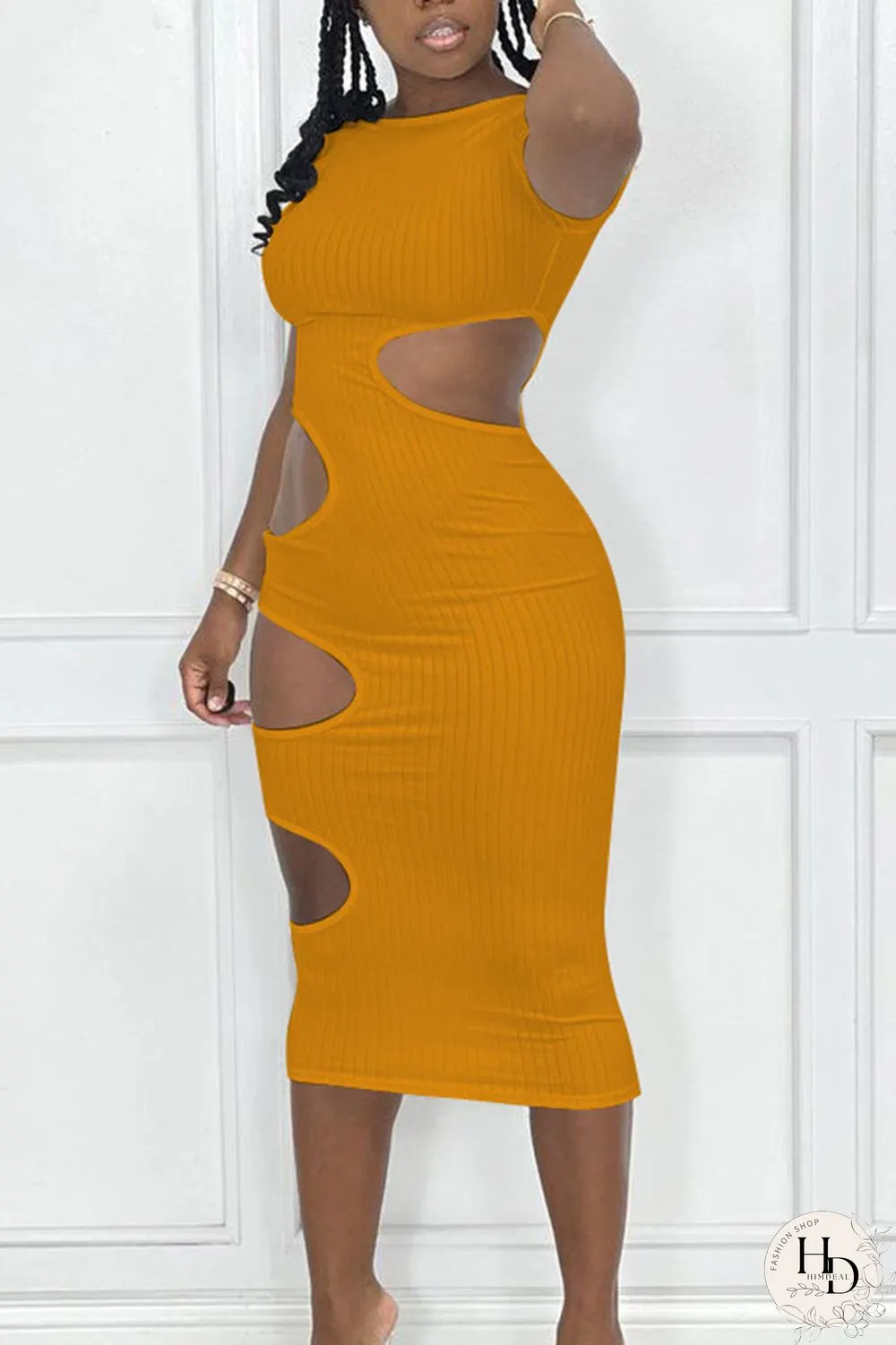 Blue Sexy Solid Hollowed Out Split Joint O Neck Pencil Skirt Dresses