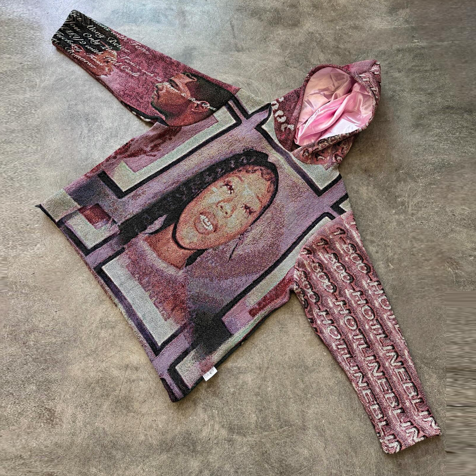 Vintage tapestry face print hoodie