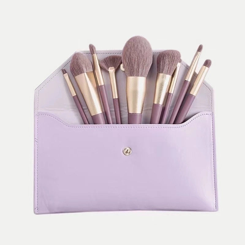 Minimalist Artificial Fiber Wooden Handle Aluminum Tube Makeup Brushes 1 Set