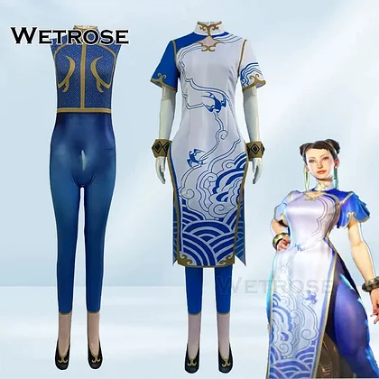 [Wetrose] In Stock Chunli Cosplay Costume Street Fighter 6 SF 2023 Chun Li Qipao Cheongsam Bodysuit Full Set Wig Halloween Xmas