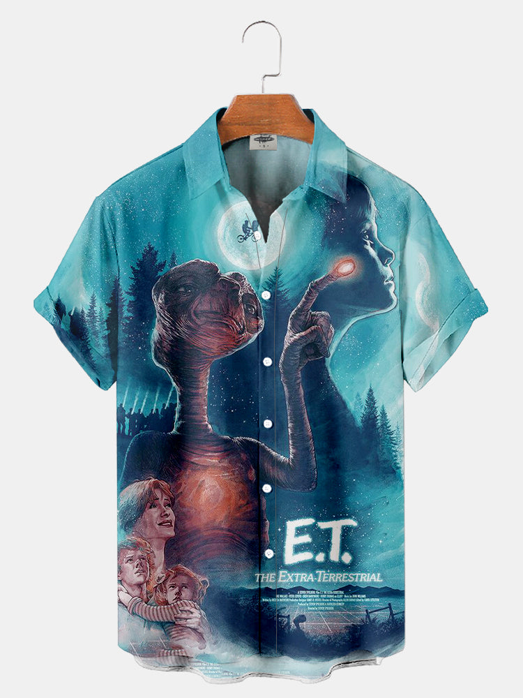 Men'S Classic Movie Poster E.T Printed Shirt PLUSCLOTHESMAN