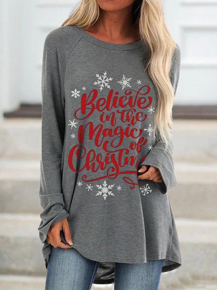 Women's Christmas Text Printed Long Sleeve T-shirts