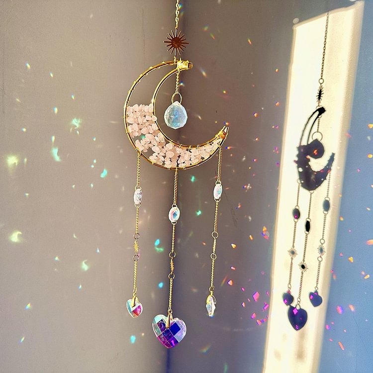 Natural Crystal Chips Moon Sun Catcher