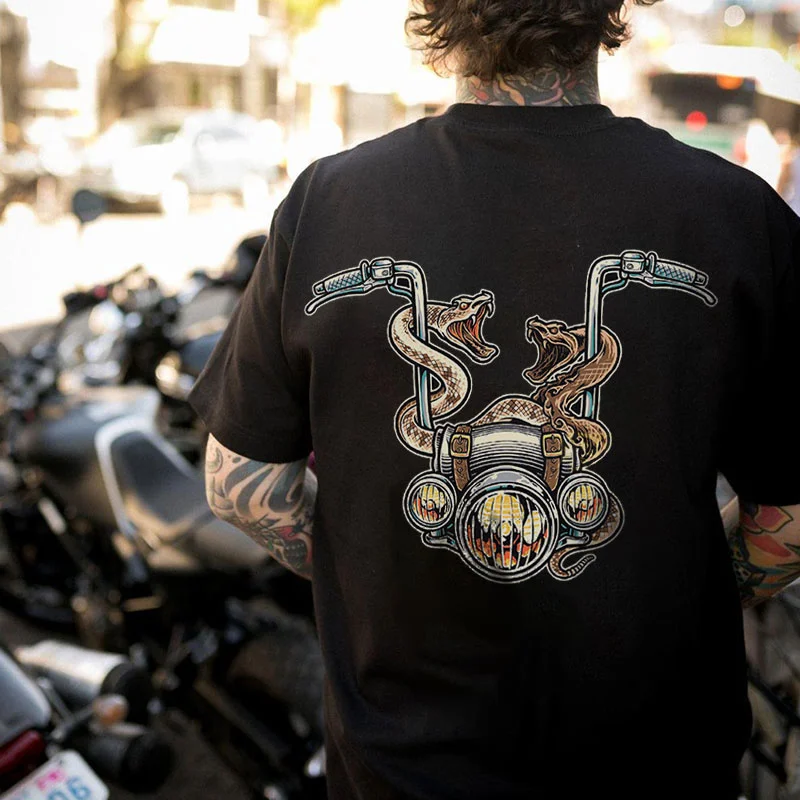 Fierce Snake with Motor Black Print T-Shirt