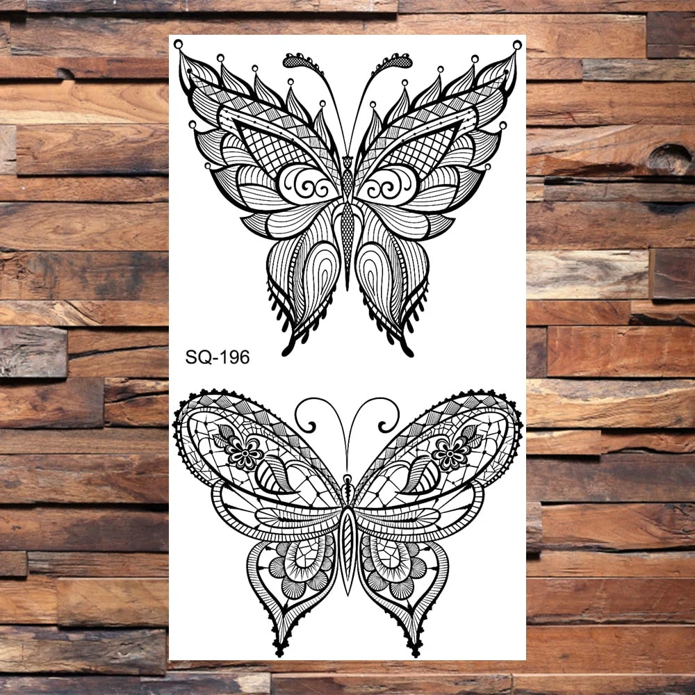 Small Butterfly Temporary Tattoos For Women Girls Realistic Skull Rose Flower Snake Feather Fake Tattoo Sticker Back Arm Tatoos