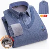 2023 Men's Business Casual Knitted Stretch Wool Fake Two-Piece Warm Shirt