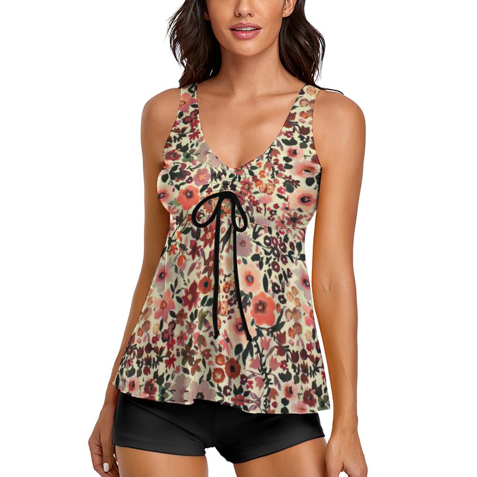 Women's Flowers Two Piece Tankini Tummy Control Flowy Swimwear