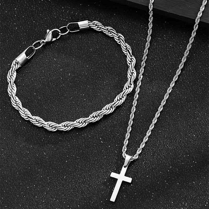 Minimalist Classic Style Cross 304 Stainless Steel Bracelets Necklace