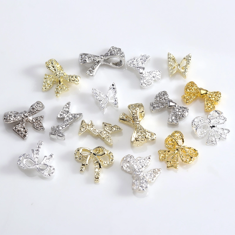 Lz Japanese Internet Celebrant Hot Manicure Diamond Bow Three-dimensional Metal Gold And Silver Super Flash Nail Jewelry Bow Tie