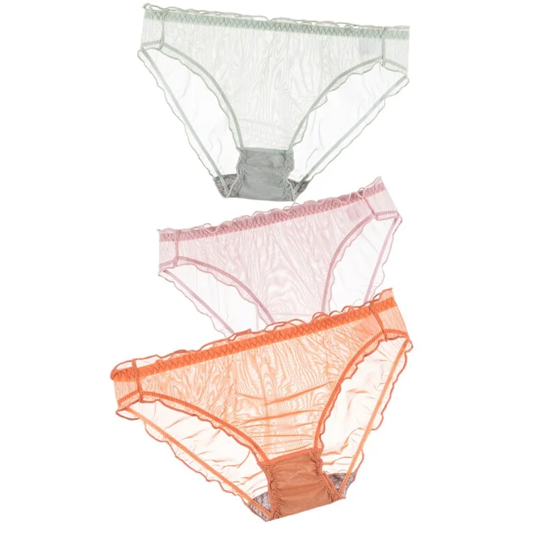 3Pcs Women Sexy Panties Lace Underpants Low-waist Panties Mesh See Through Perspective Briefs Female Fashion Underwear Lingerie