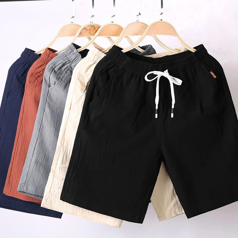 Men's cotton and linen plus size five-point pants