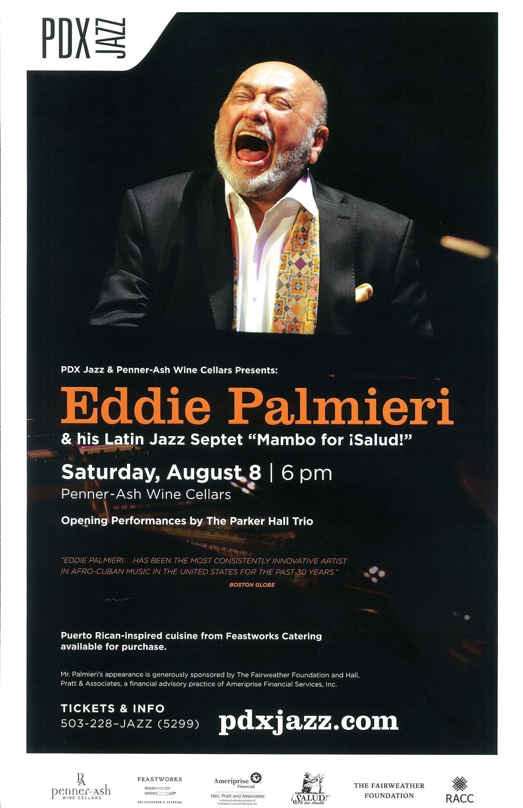 EDDIE PALMIERI 2015 Gig POSTER Portland Oregon Concert Newburg