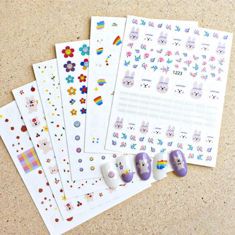 Beautizon Colorful Cartoon Teddy bear High Quality 3D Engraved Nail Stickers Nail Art Decorations Nail Decals Design