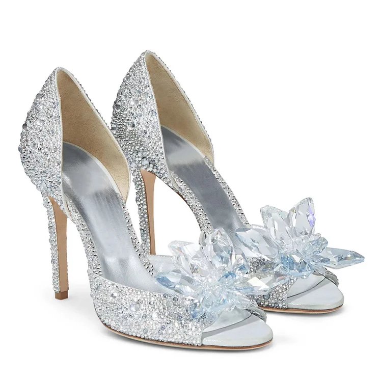 Custom Made Silver Cinderella Crystal Wedding Shoes |FSJ Shoes