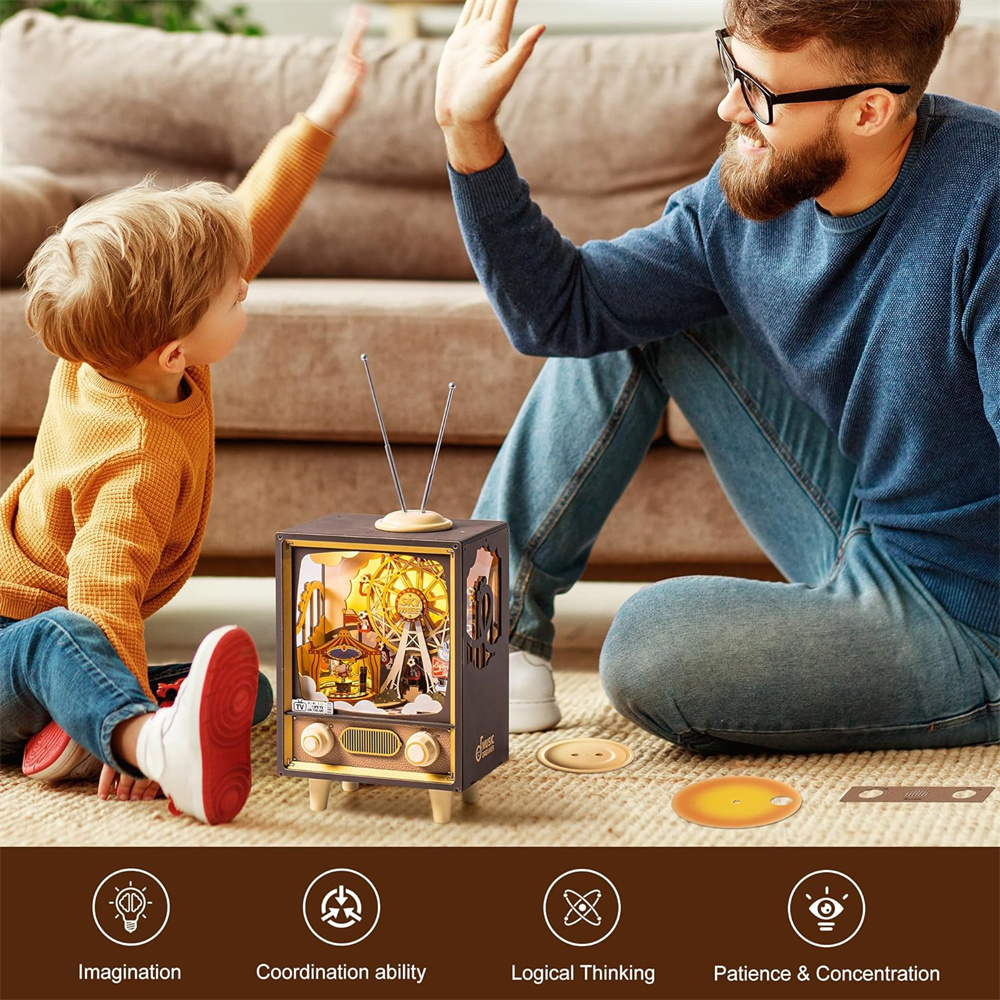 Tegooe 3D Wooden Puzzle Music Box Kit - Sunset Carnival Model with LED Light