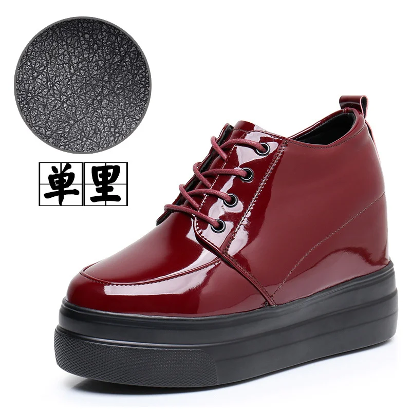 Breakj Breakj Height Patent Leather Small Leather Shoes Heel Waterproof Table Single Shoes Spring Autumn Pine Women's Shoes With Deep Mouth Plus Velvet Naked Boots