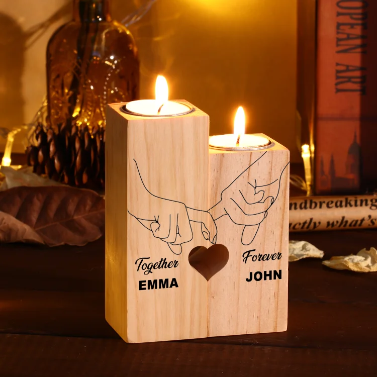 Personalized Index Finger Promise Couple Candle Holder Engrave Name Wooden Candlesticks