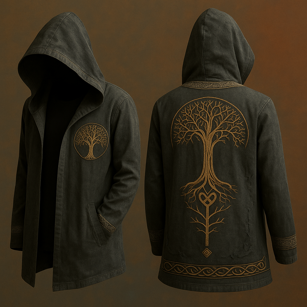 Men's Viking Tribal Runes Tree Of Life Vintage Totem Hooded Jacket / Rvogue / Rvogue