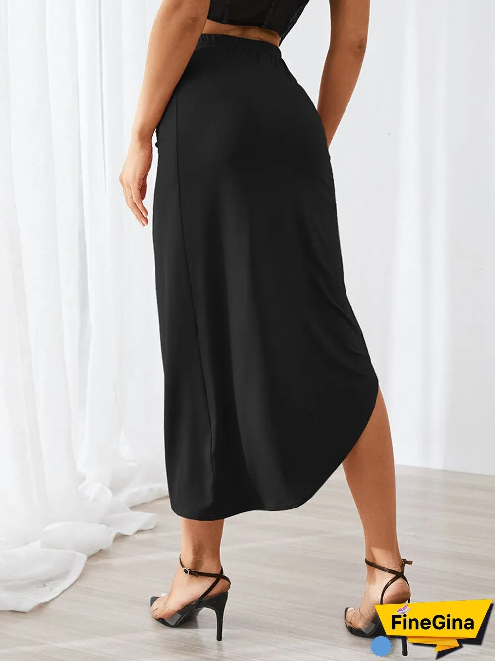 Solid Irregular Split Twisted High Waist Skirt For Women