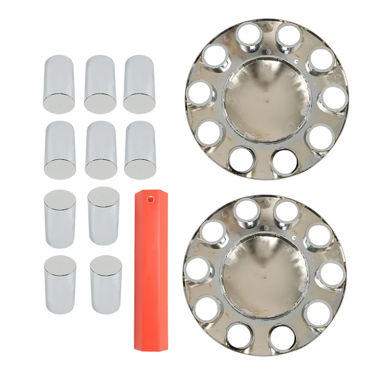 SEBLAFF 2 Pcs Front 33 mm Cylinder Axle Cover Set ABS Chrome Flat Top Replacement for Semi Truck