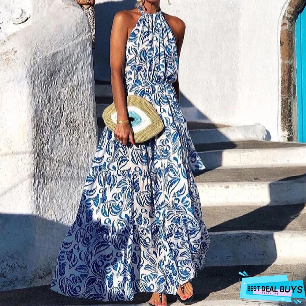 Fashion Women's Neck Print Loose Dress