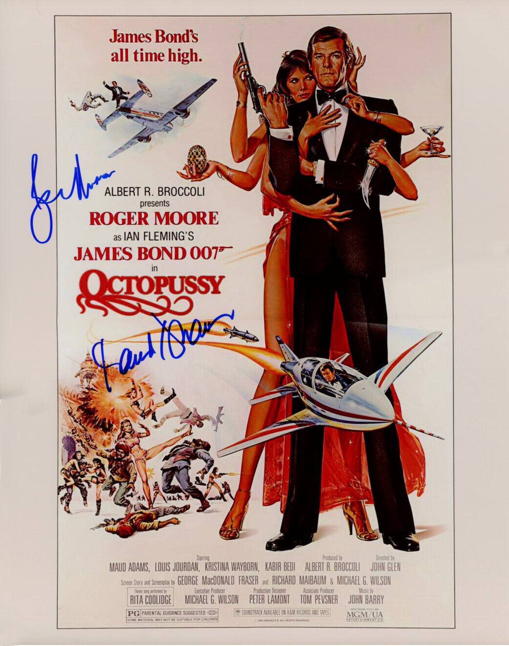 MAUD ADAMS and ROGER MOORE signed autograph 007 JAMES BOND 11x14 OCTOPUSSY Photo Poster painting