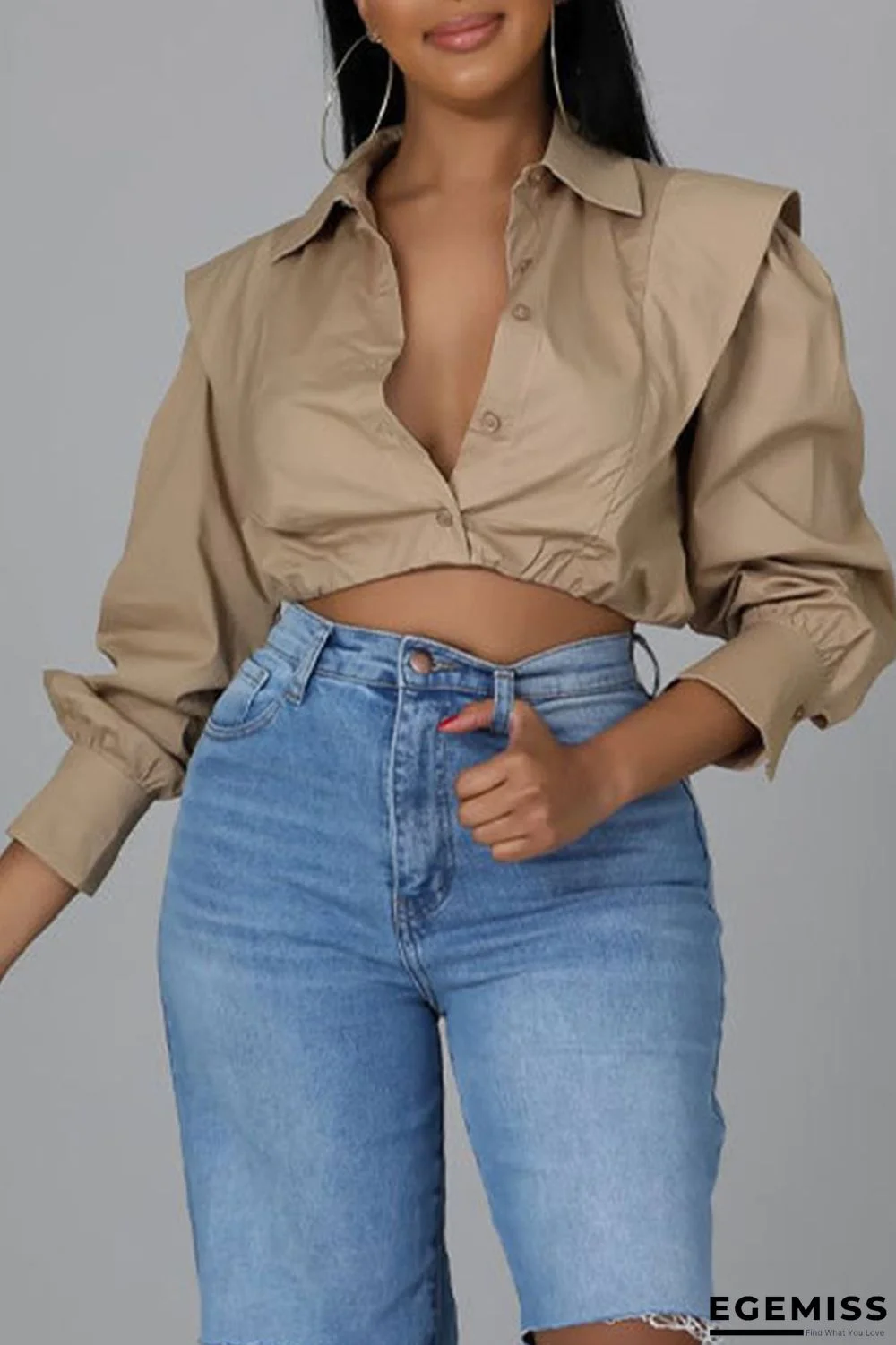 Apricot Casual Solid Patchwork Buckle Turndown Collar Tops | EGEMISS